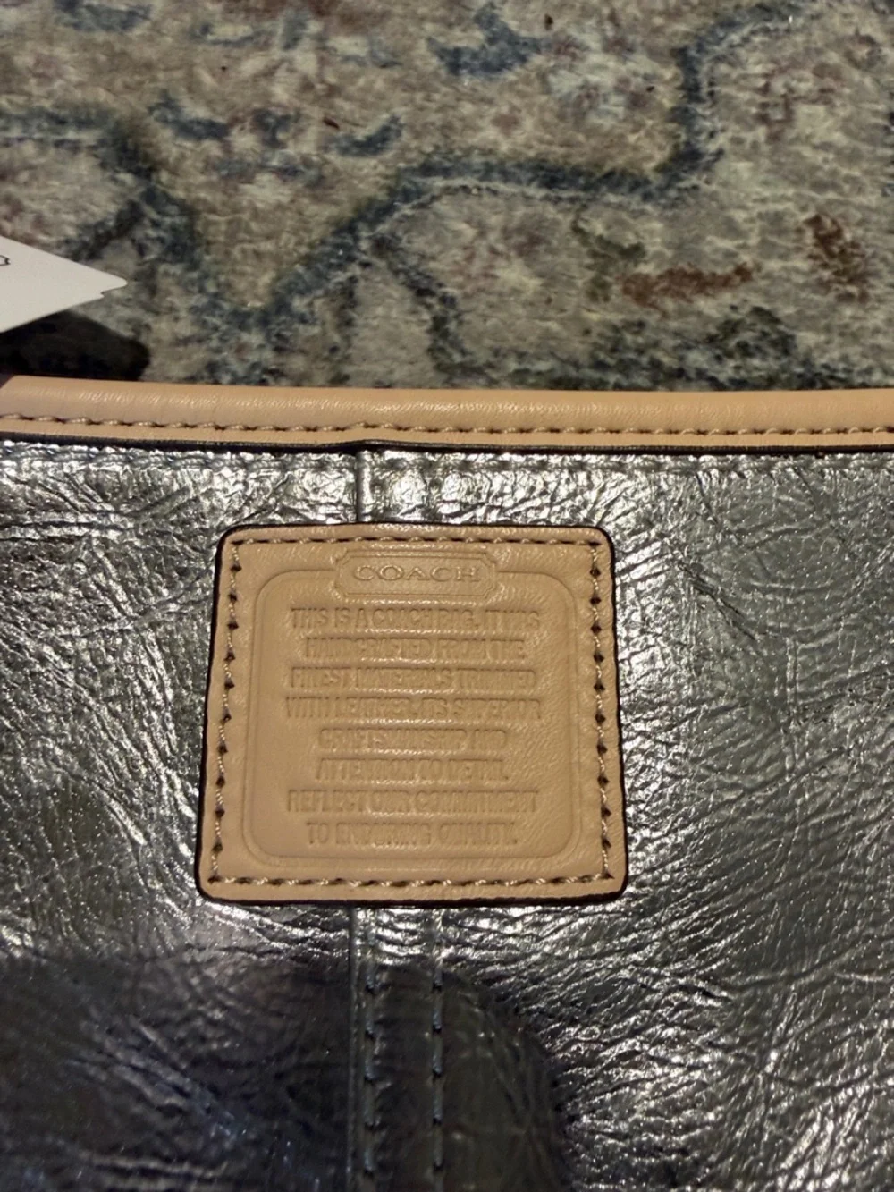 Coach Metallic Silver Wristlet with Beige Trim - Picture 2 of 9